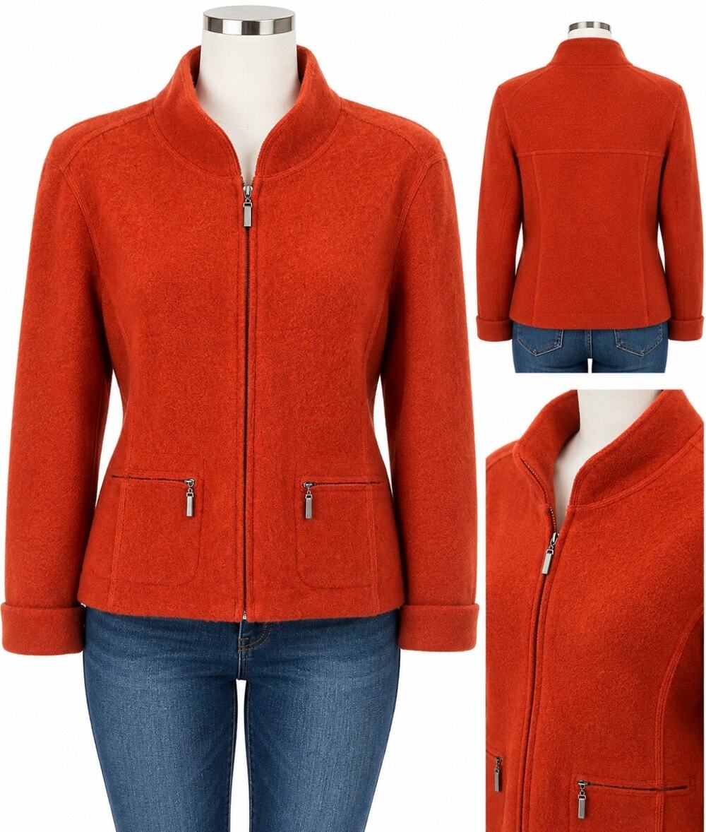 Carole Little Burnt Orange 100% Wool Zip Front Jacket XL Rust Fall